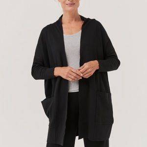 Pact Womens Airplane Cardigan Small Medium S / M Black Sweater Front Pocket Long